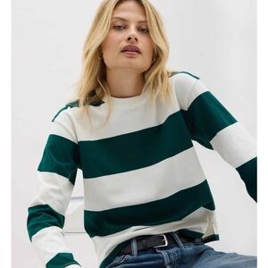 RicherPoorer Striped Rugby Sweater in Green and Cream